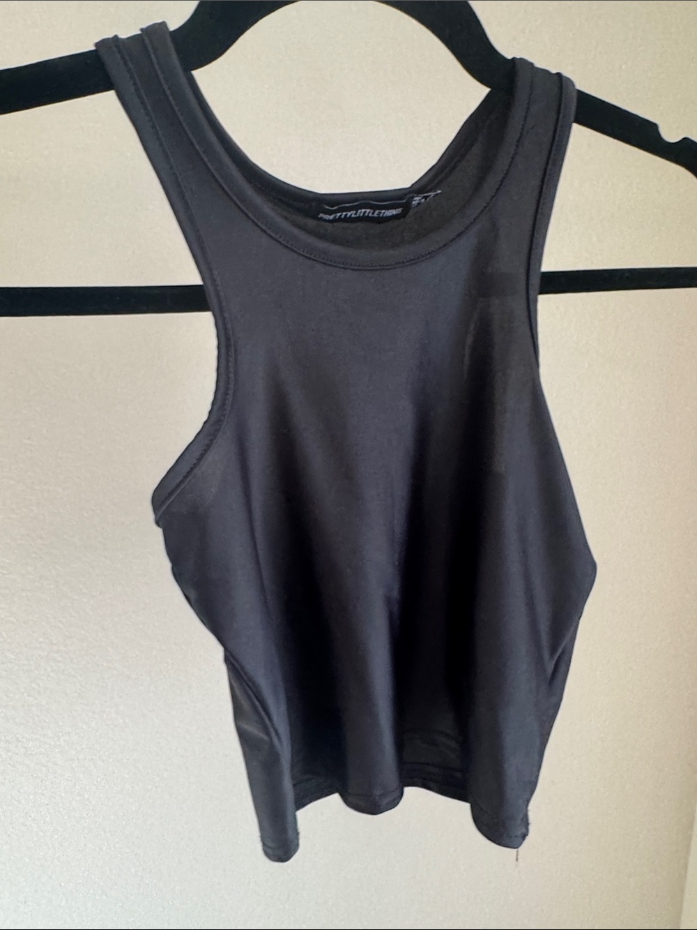 PrettyLittleThing Solid Black High Neck Racerback Cropped Tank